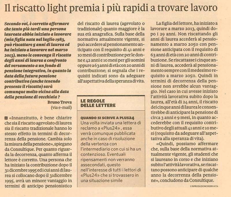 Il riscatto light premia i più rapidi a trovare lavoro