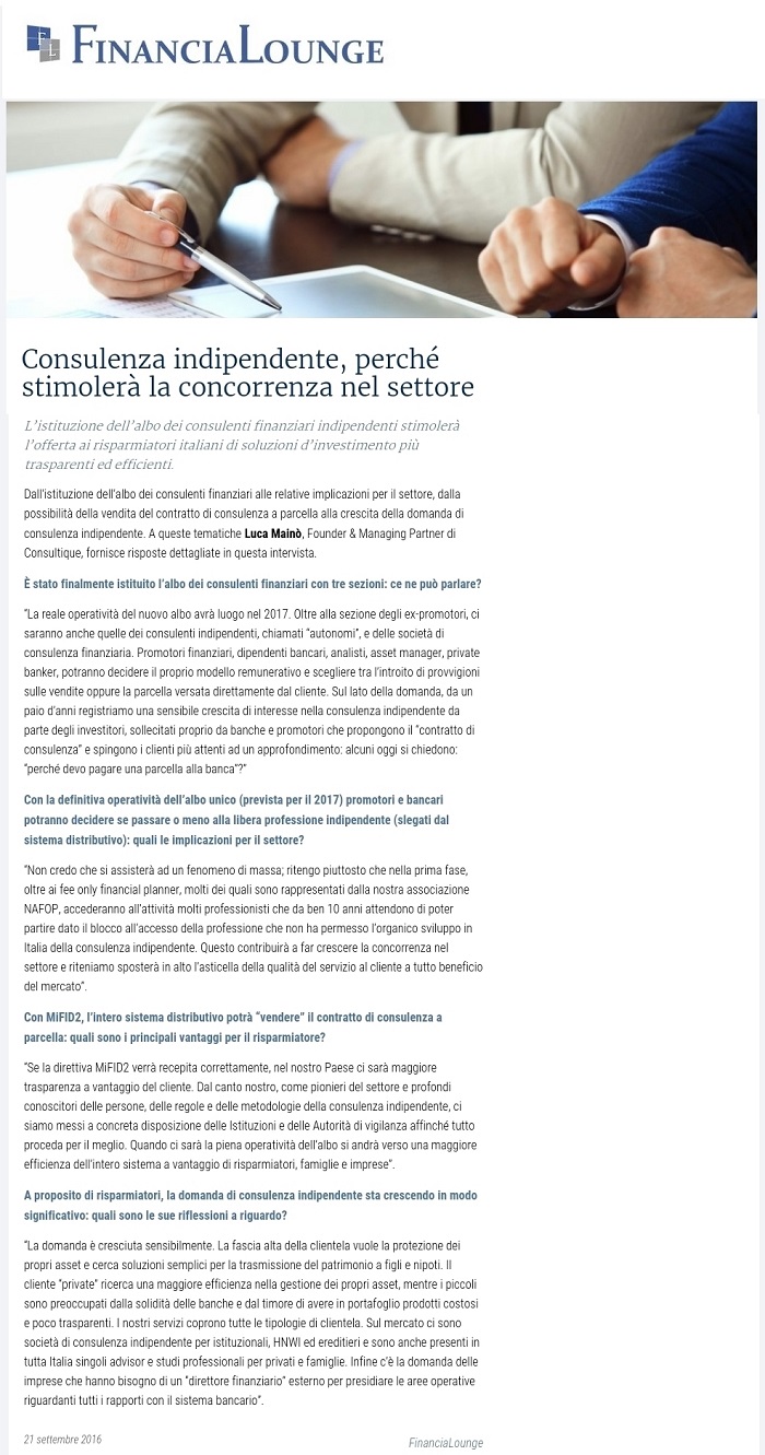 Consulenza indipendente, perchè stimolerà la concorrenza nel settore